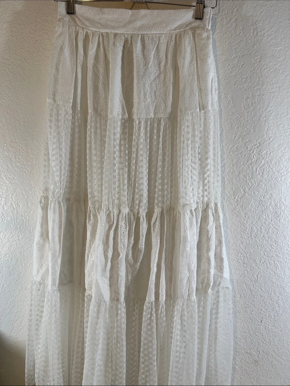 Thorn & Fable White Eyelet & Lace Tiered Midi Skirt White Size Small NEW